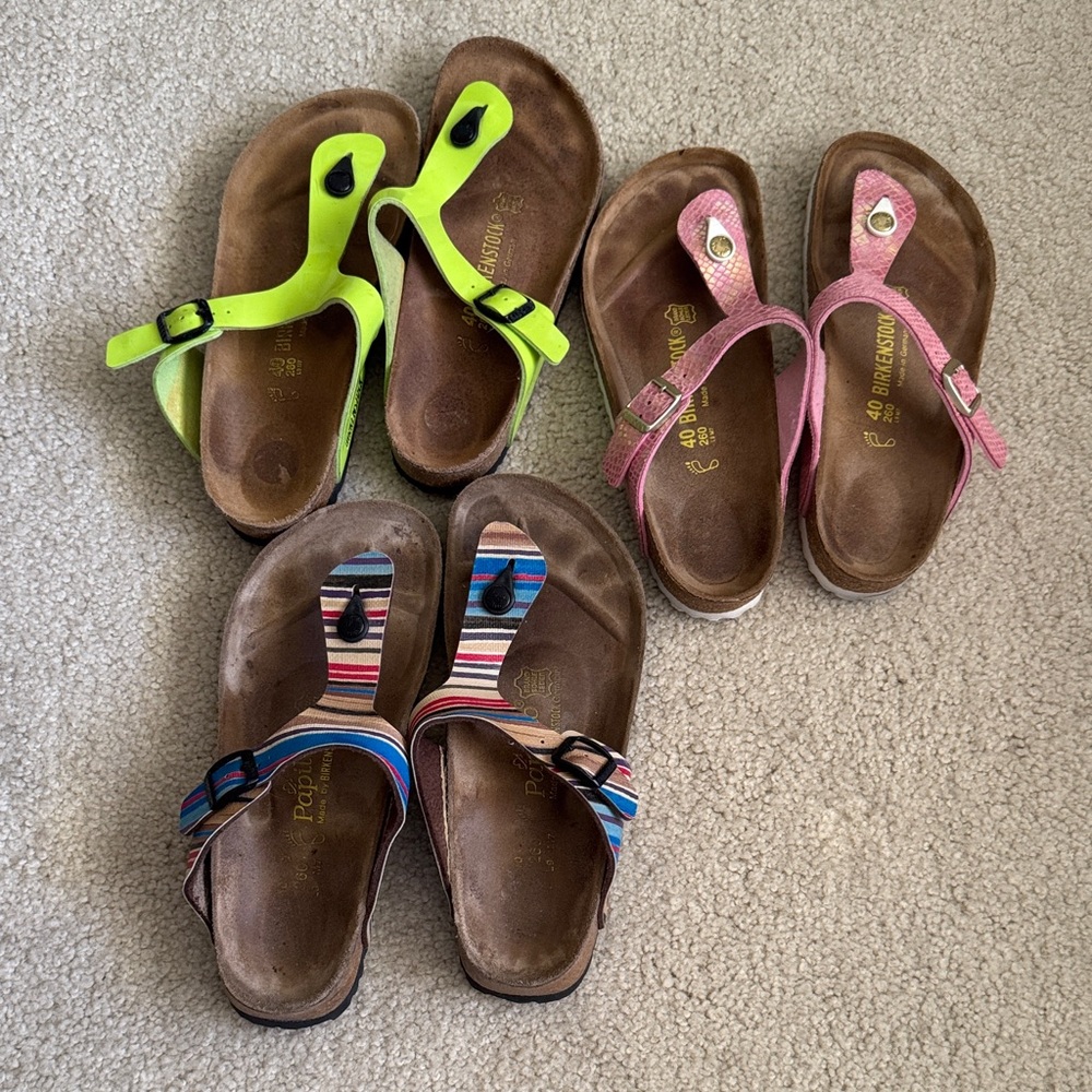 Birkenstock Women’s Sandals - Neon Green, Pink, and Multicolor women’s size 9